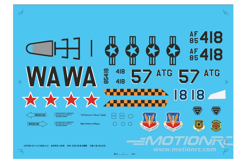 Freewing 90mm F-16 V2 Decal Sheet A FJ30631071