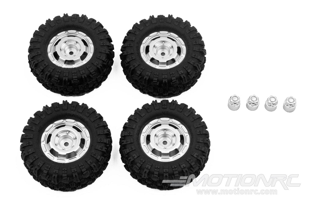 Hobby Plus 1/18 Scale CR18P Satin Silver Truck Wheel/Mudder Tire Set HBP240460