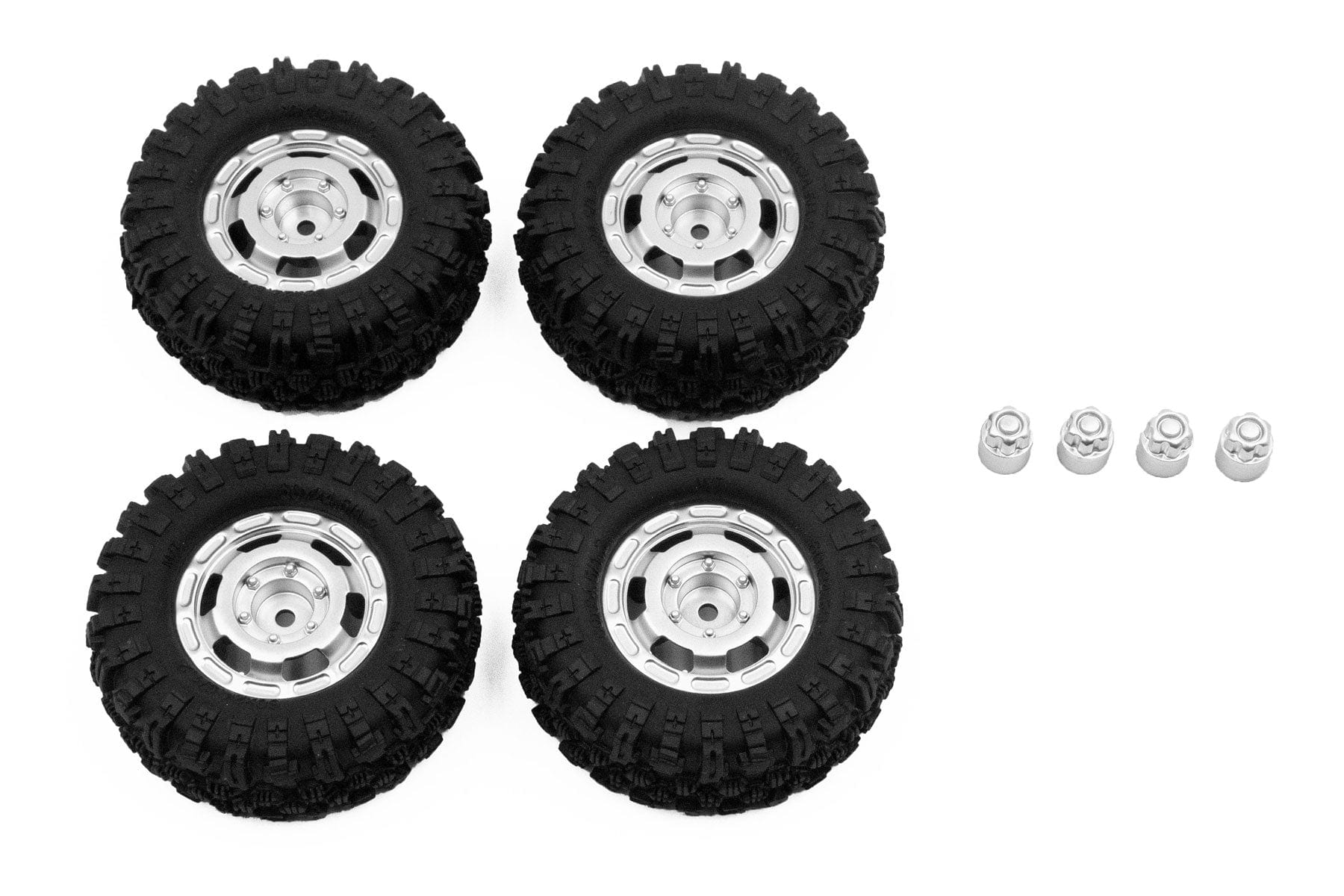 Hobby Plus 1/18 Scale CR18P Satin Silver Truck Wheel/Mudder Tire Set HBP240460