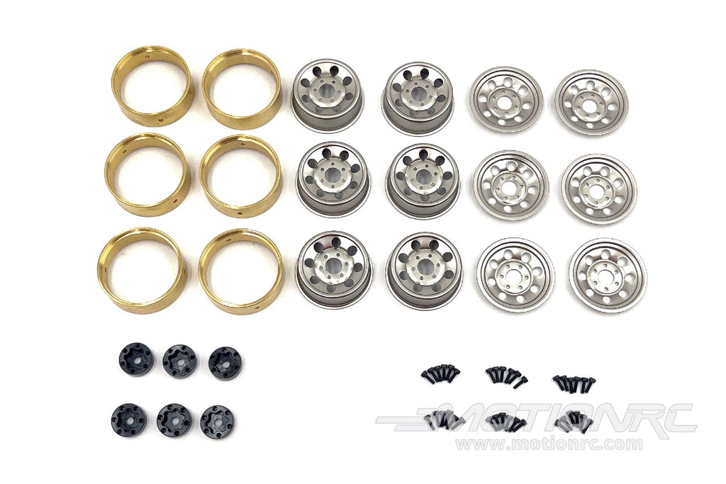 Hobby Plus 1/18 Scale CR18P Silver 6x6 1.2" Steelie Bead Lock Wheel Set HBP240479