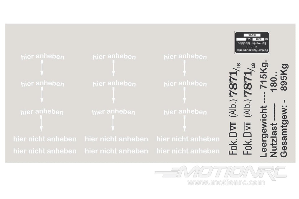 Nexa 1730mm Fokker DVII Black-White Decal Set NXA1070-204