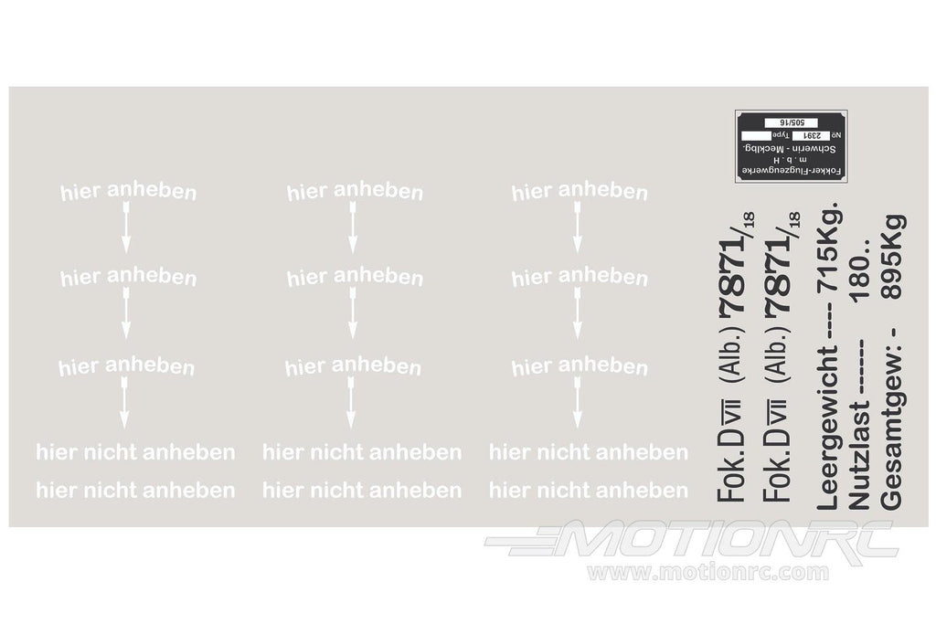 Nexa 1730mm Fokker DVII Red-Blue Decal Set NXA1070-104